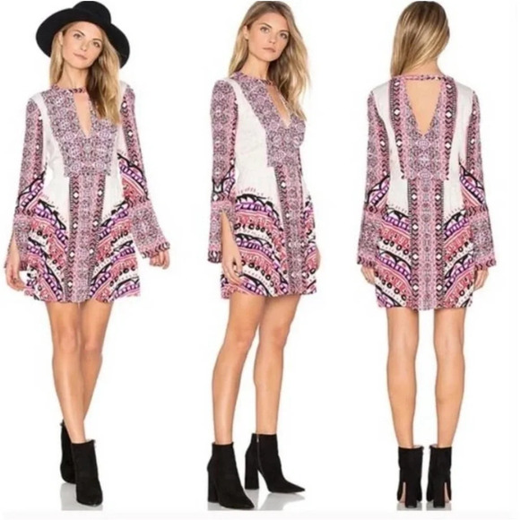 Free People Tegan Boarder Printed Mini Dress in Ivory Combo - Picture 2 of 12